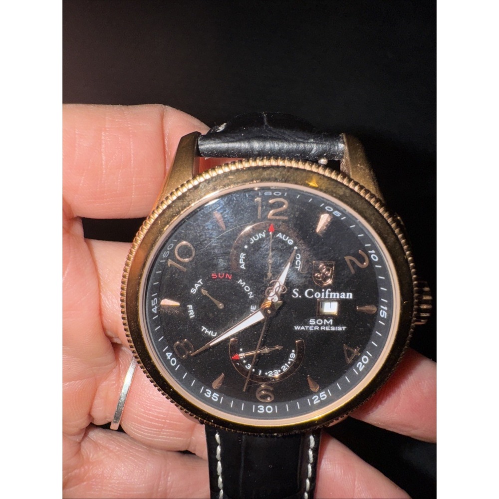 S. Coifman Men's Black Dial Black Genuine Leather Watch SC0263
